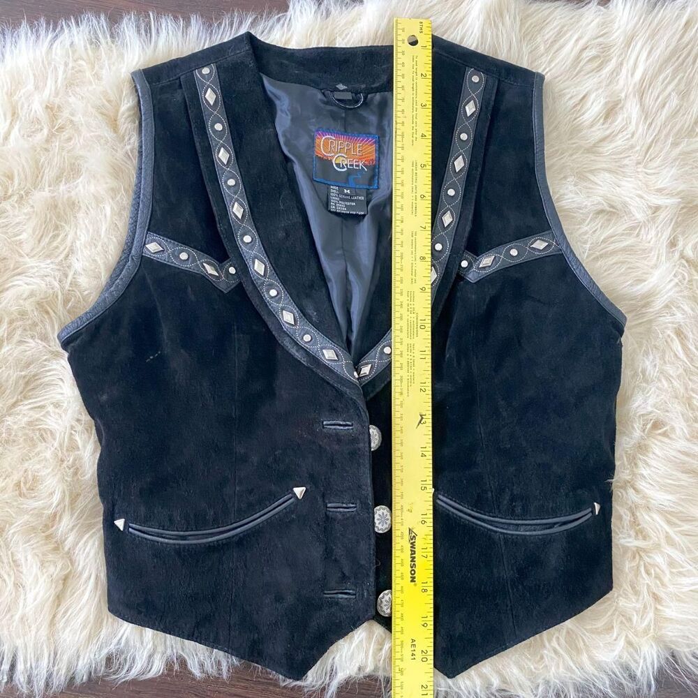 Vintage Cripple Creek Black Suede Western Vest Concho Buttons Size M - Picture 8 of 8